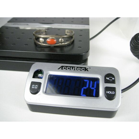 Vintage Silver Cuff Bracelet Coral Red Cabochon 24 grams - Picture 11 of 11